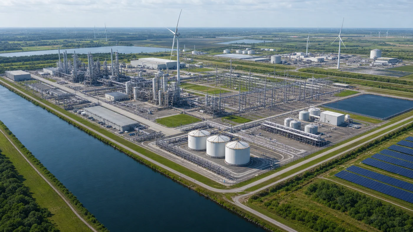 Aerial view of an integrated Power-to-X production campus